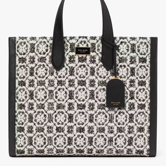 NWT Kate Spade Manhattan Spade Flower Monogram Tweed Large Tote Purse - Picture 1 of 12